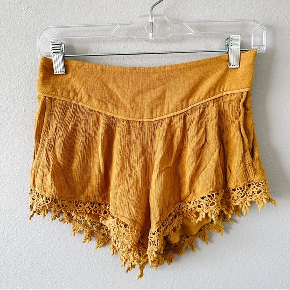 Forever 21 Pants - Forever 21 Mustard Yellow Fringe Zip Side Shorts Women’s Size XS